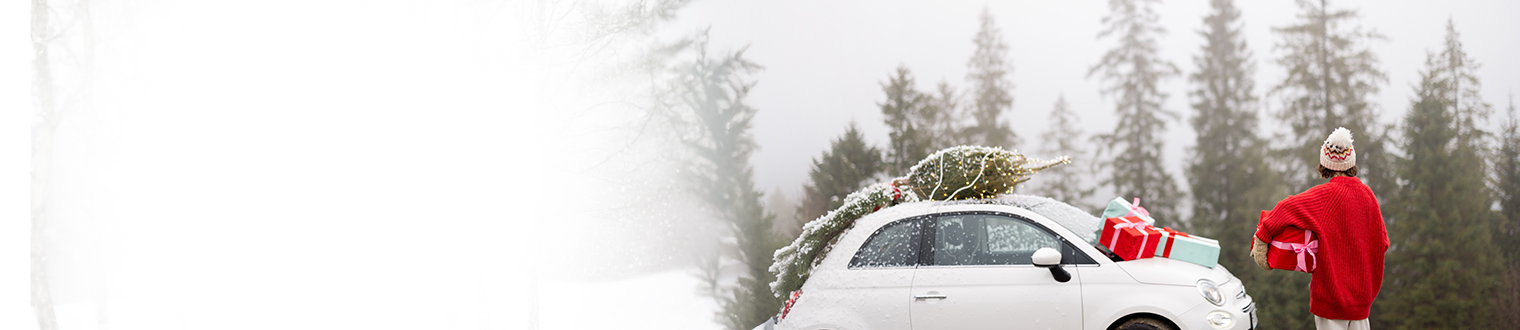 image of a vehicle in the winter with a person holding a present in front of the vehicle
