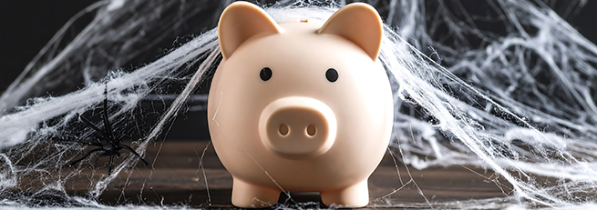 piggy bank with cobbwebs