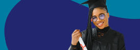 woman with cap and gown holding a diploma