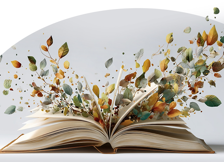 Book with leaves growing out of pages