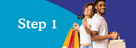two people with shopping bags and debit card