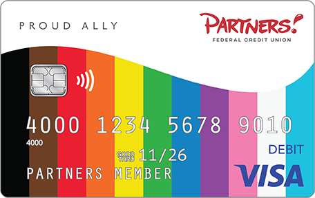Debit card with rainbow colors