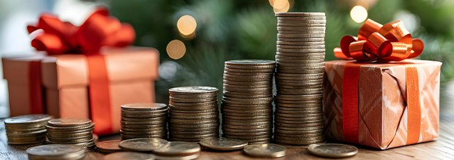 Money coins with gift boxes