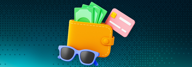 sunglasses, wallet and card icon